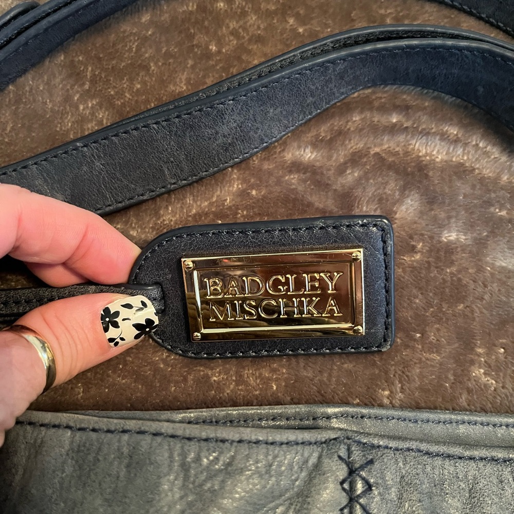 Badgley Mischka Dark Leather Tote with Gold Detail